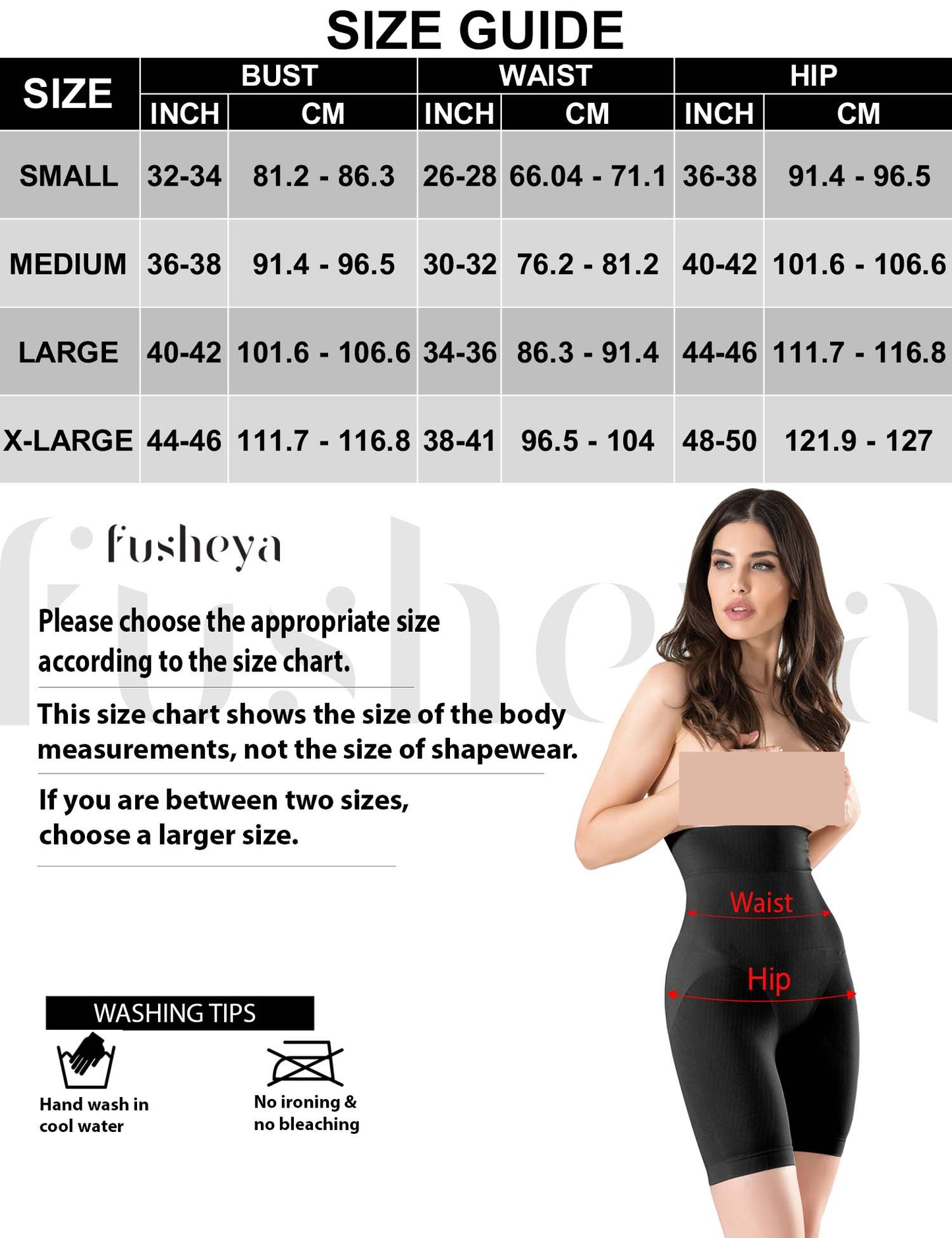 FUSHEYA High Waist Body Shaper Shorts for Women-sizechart