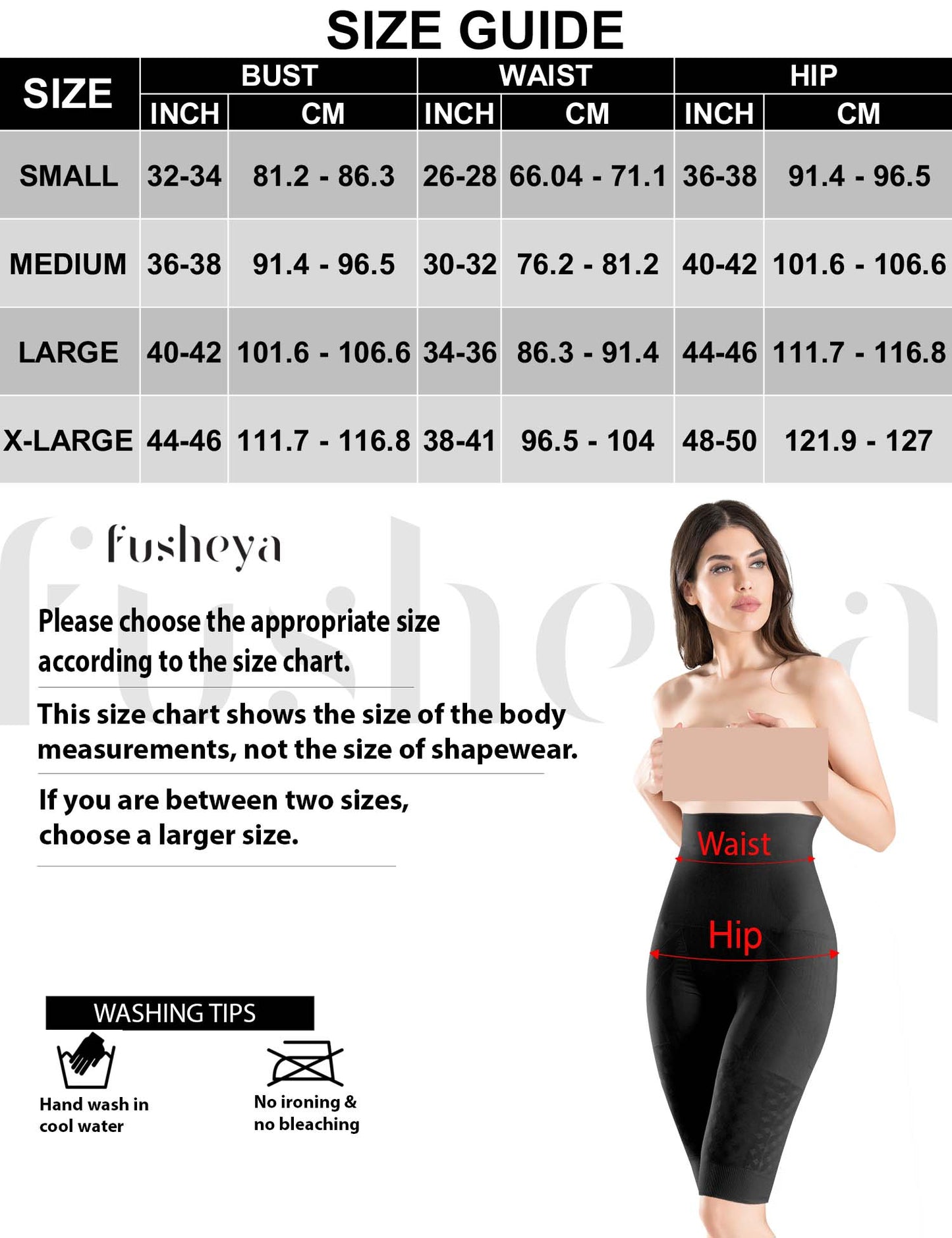FUSHEYA-Higher-Waisted-Body-Shaper Shorts-size-chart