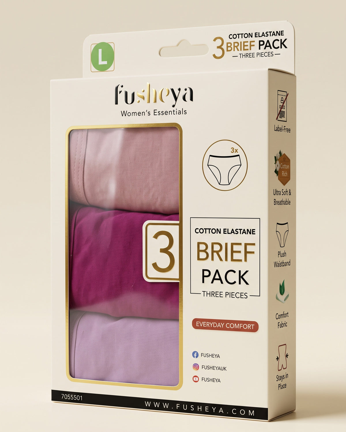 FUSHEYA Women’s Cotton Elastane Briefs – 3 Pack 7055501-23