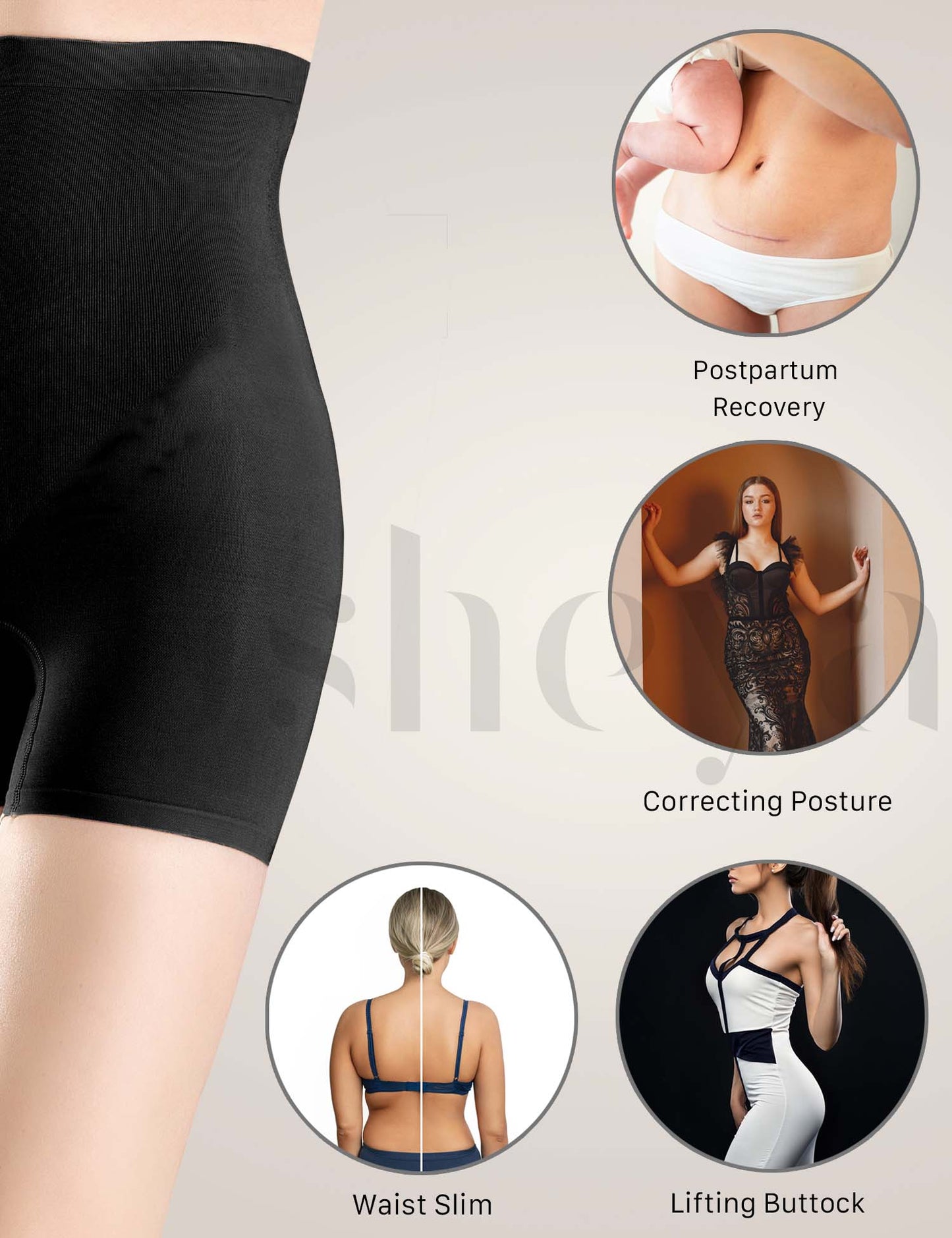 FUSHEYA High Waist Power Shorts Body Shaper for Women Tummy Control Butt Lifter Seamless Shapewear