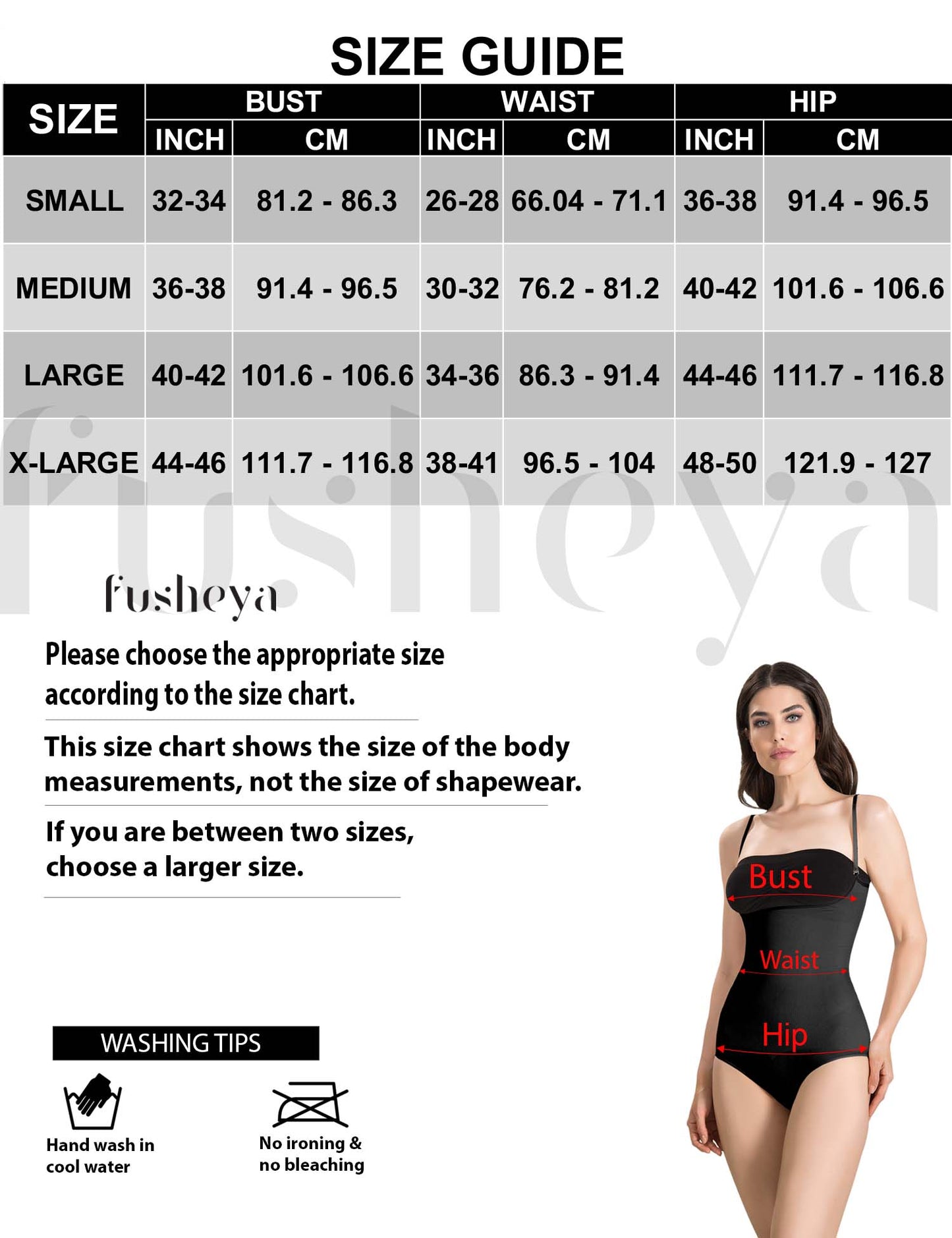 FUSHEYA Full Body Shaper Bodysuit Shapewear-size-chart