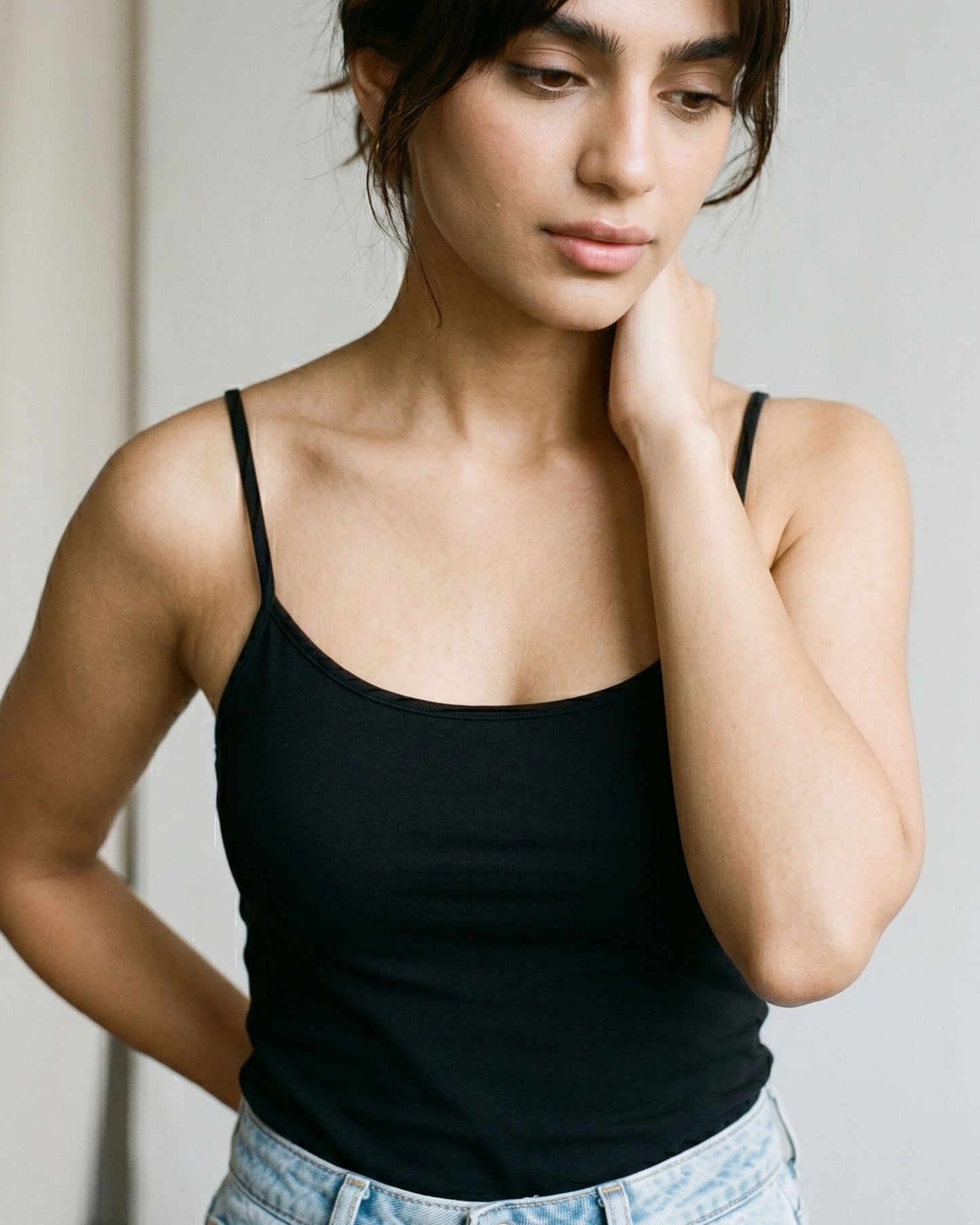 FUSHEYA Supersoft Stretch Cotton Black Camisole