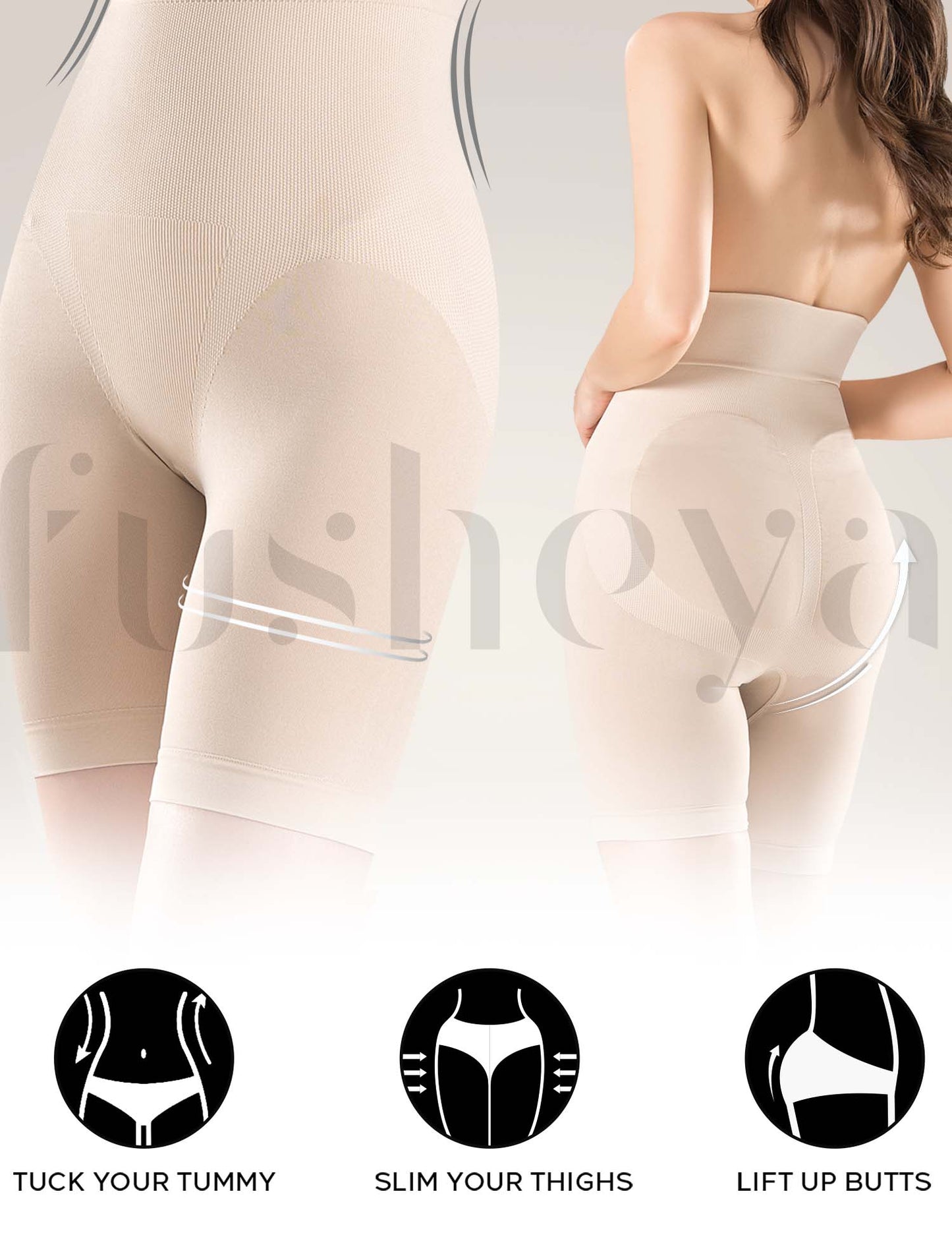 FUSHEYA High Waist Body Shaper Shorts for Women Double Layered Tummy Control Butt Lifter Shapewear