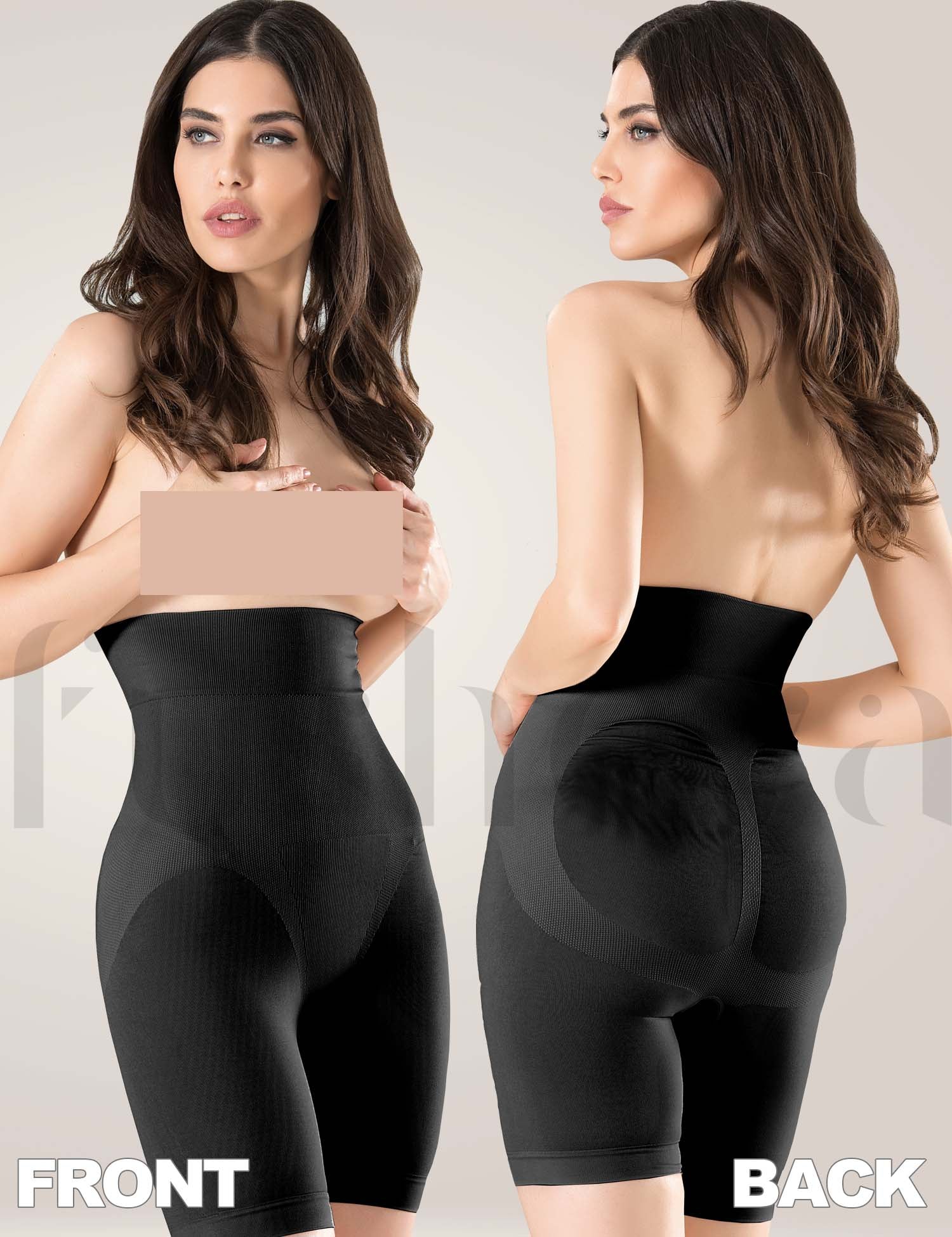 FUSHEYA High Waist Body Shaper Shorts for Women Tummy Control Butt Lifter Shapewear front-back