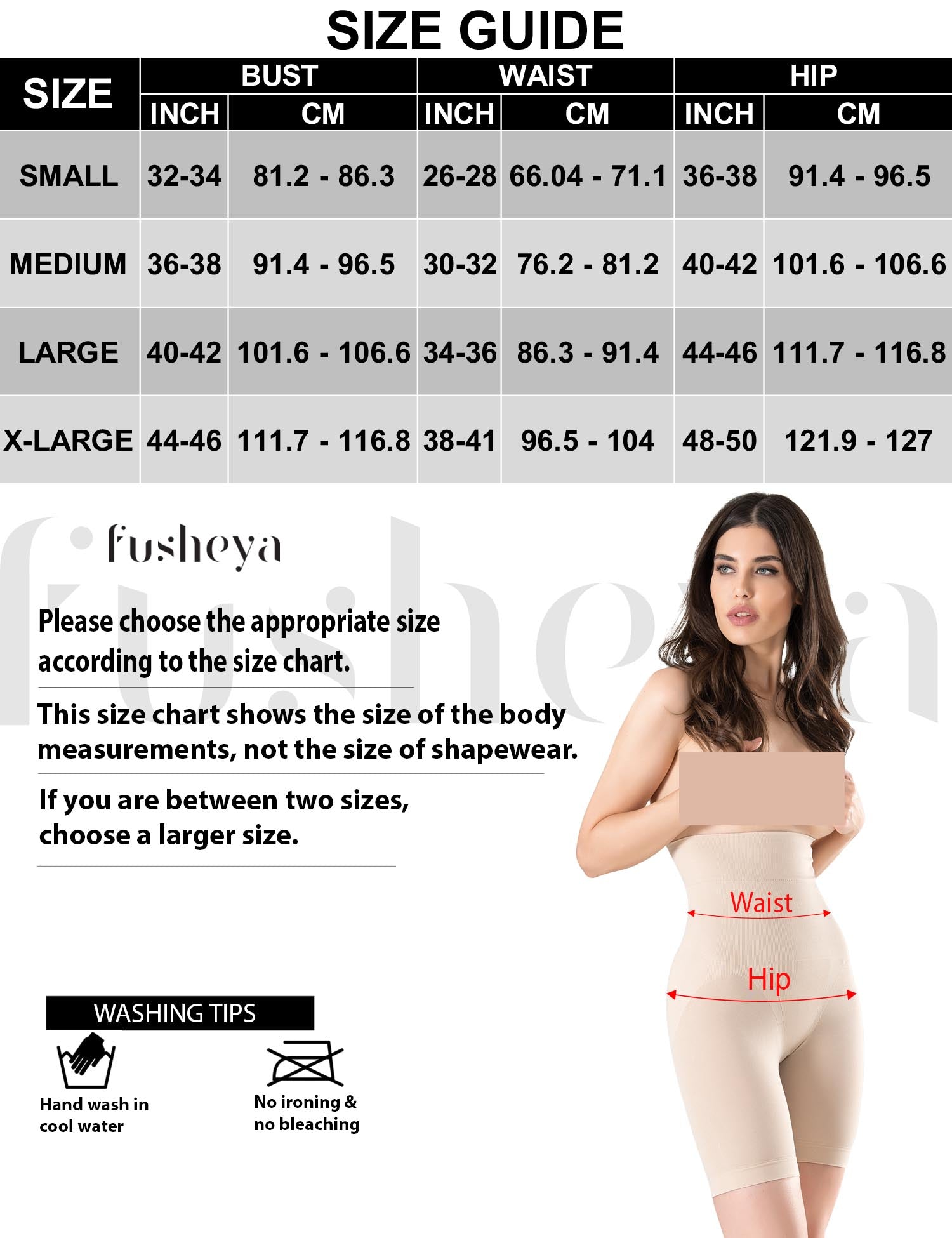 FUSHEYA High Waist Body Shaper Shorts for Women-sizechart