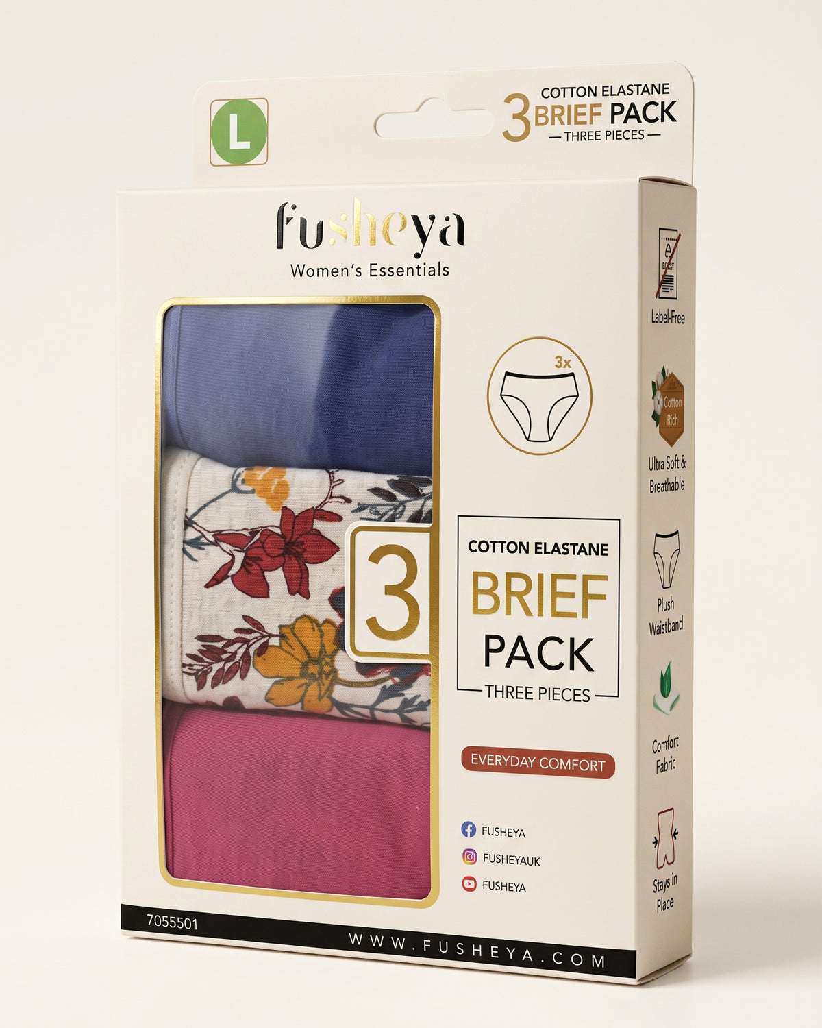 FUSHEYA Women’s Cotton Elastane Briefs – 3 Pack 7055501-22