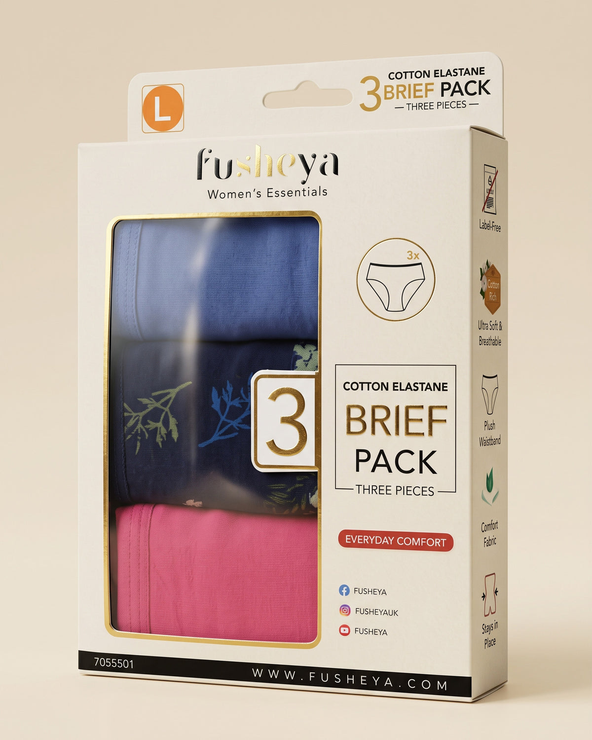 FUSHEYA Women’s Cotton Elastane Briefs – 3 Pack 7055501-27