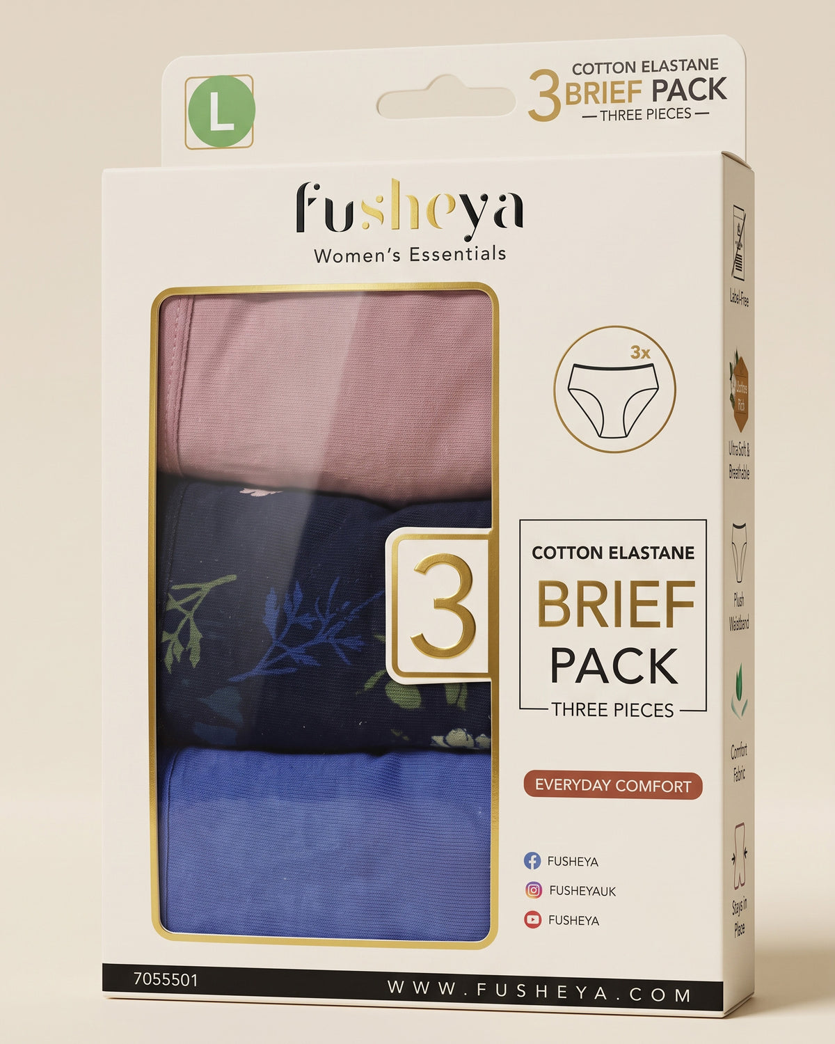 FUSHEYA Women’s Cotton Elastane Briefs – 3 Pack 7055501-28