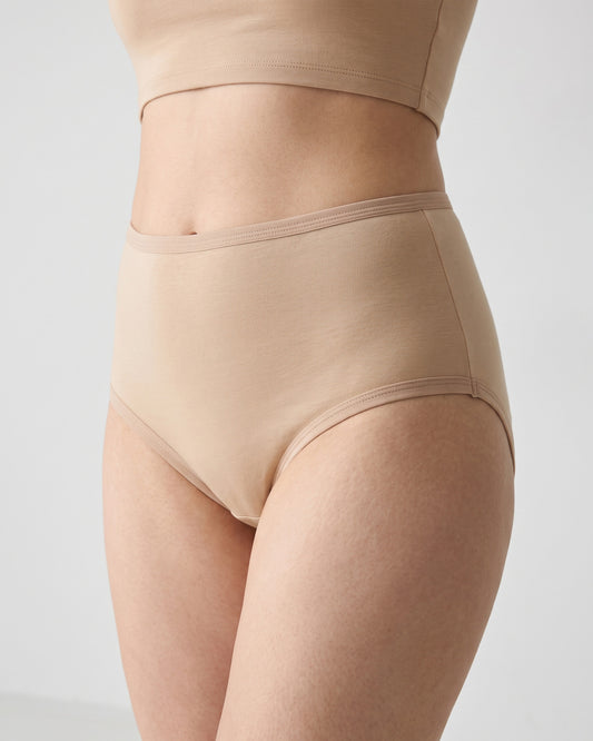FUSHEYA High Waist Supersoft Cotton Stretch Brief - Beige