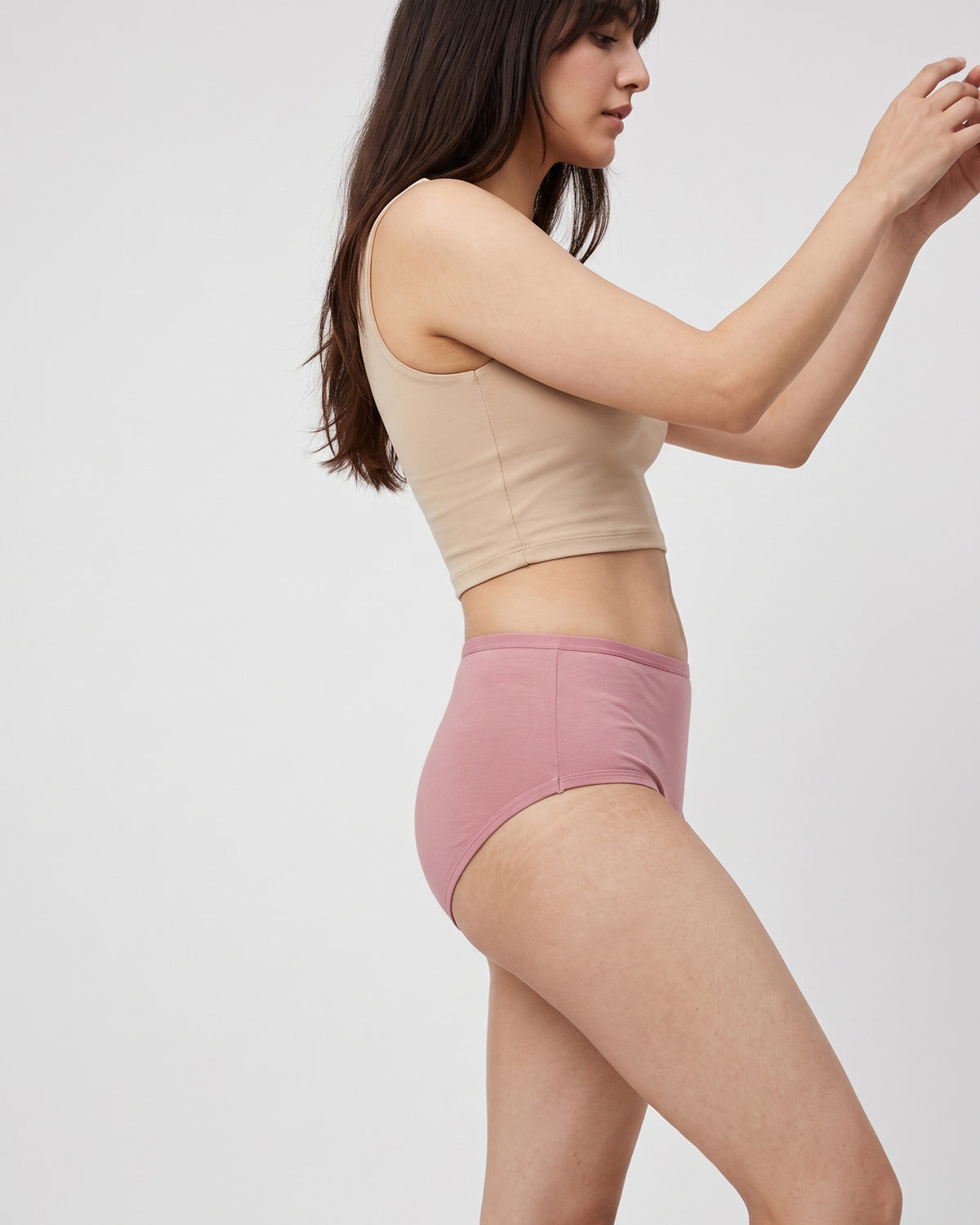 FUSHEYA High Waist Supersoft Cotton Stretch Brief - Dustyrose