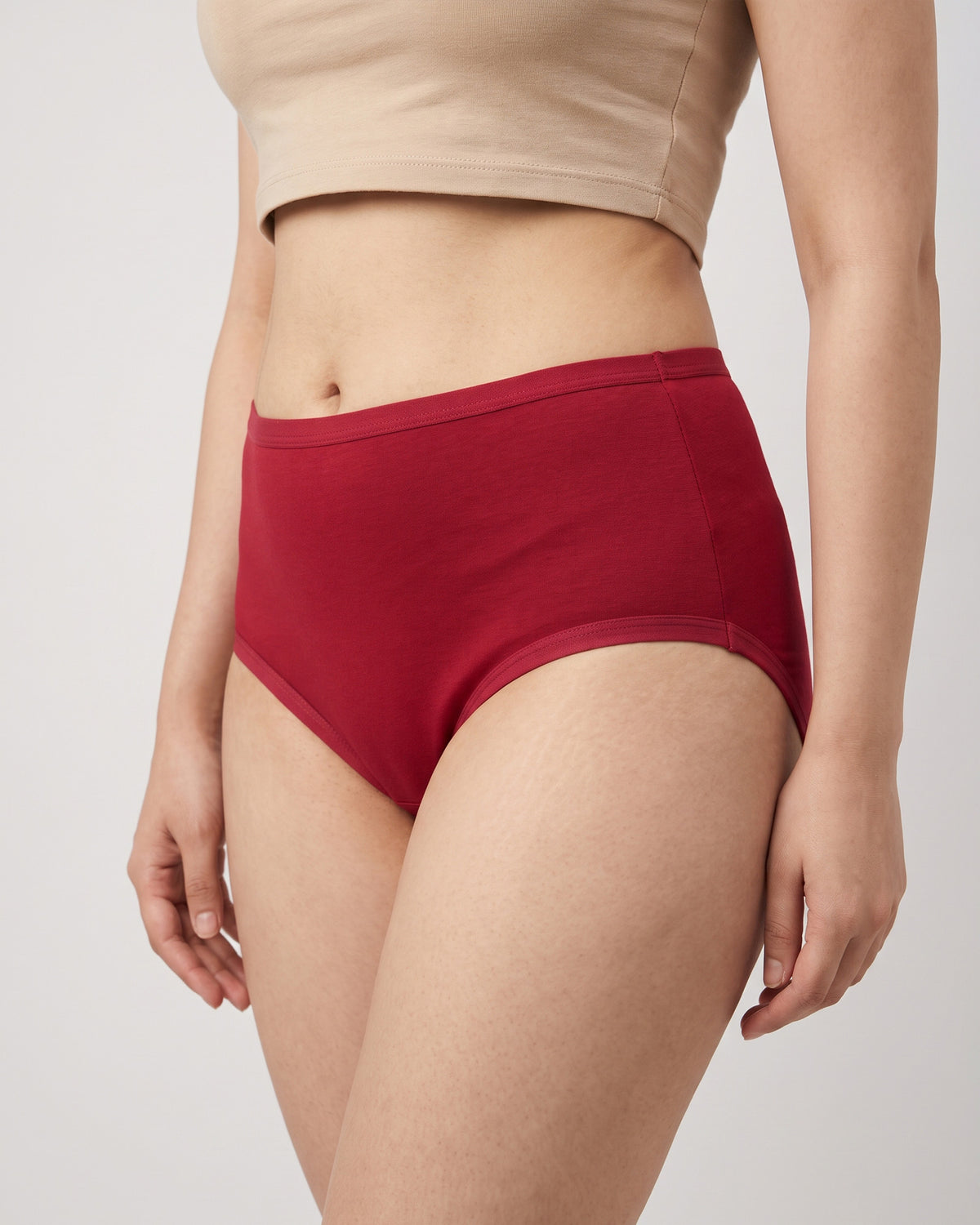 FUSHEYA High Waist Supersoft Cotton Stretch Brief - Maroon