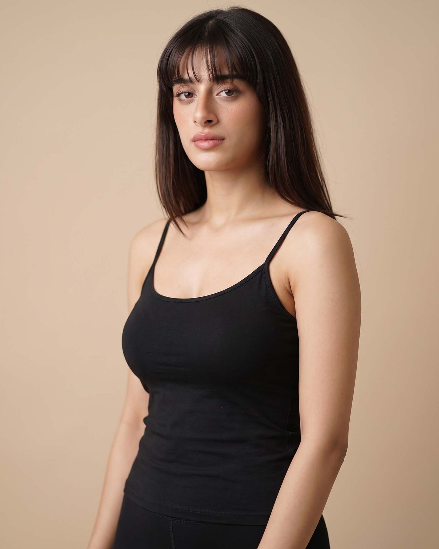 FUSHEYA Supersoft Stretch Cotton Black Camisole