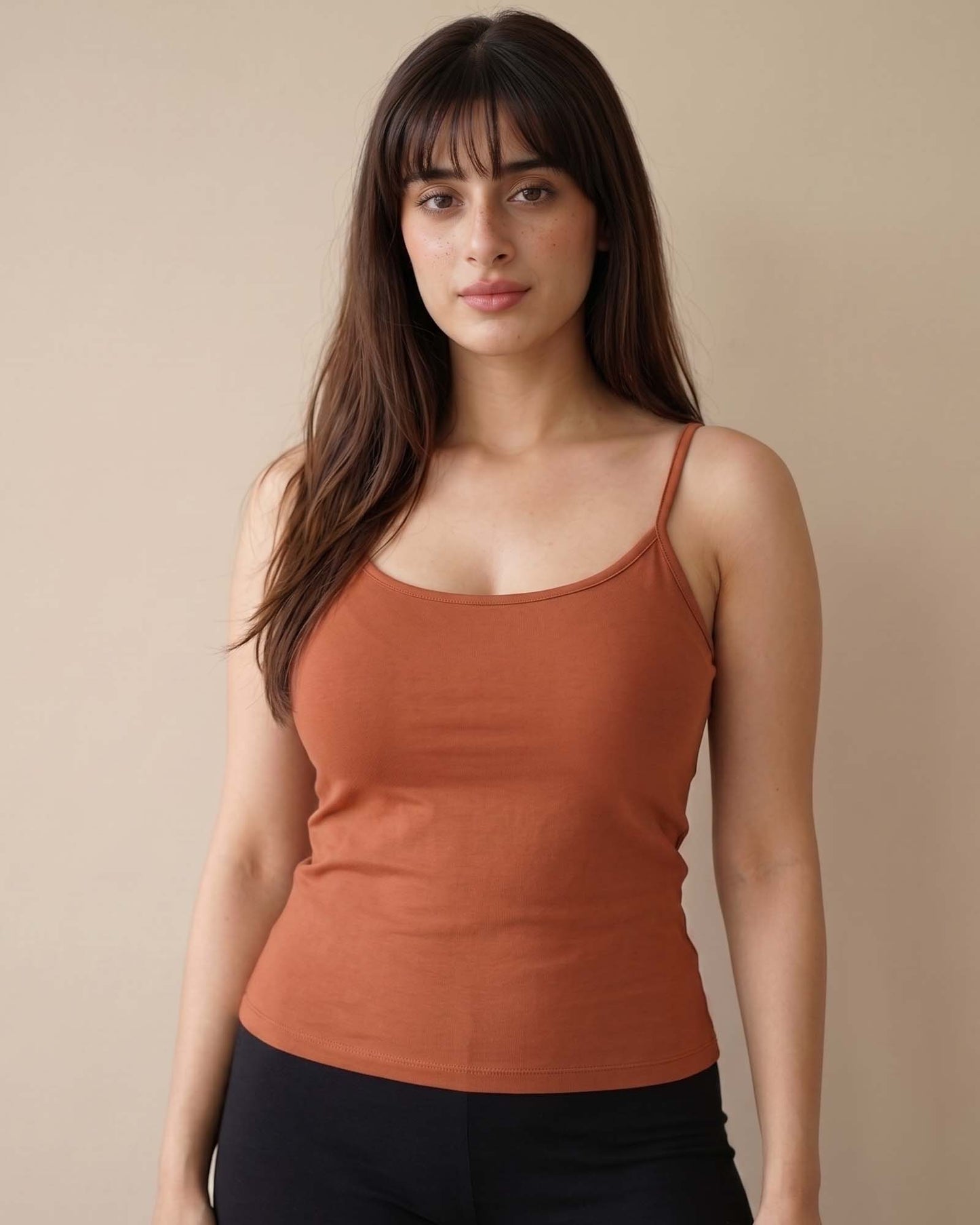 FUSHEYA Combed Cotton Stretch Camisole Copperbrown