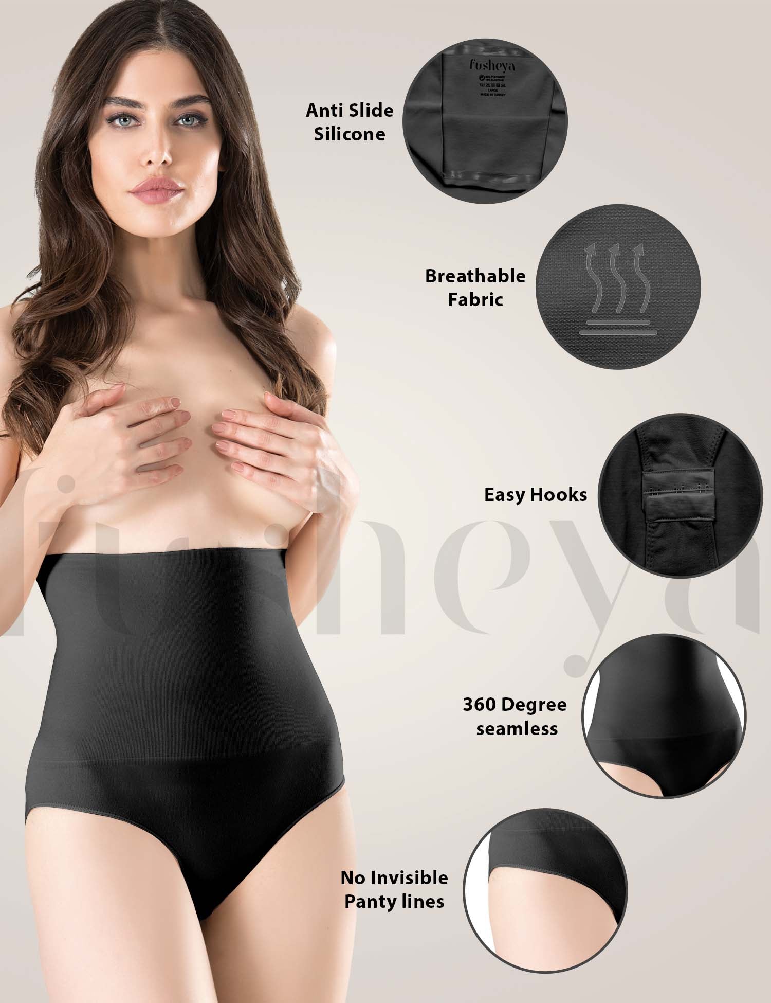 FUSHEYA High Waist Brief Shapewear Seamless Butt Lifter Underwear for Women material details