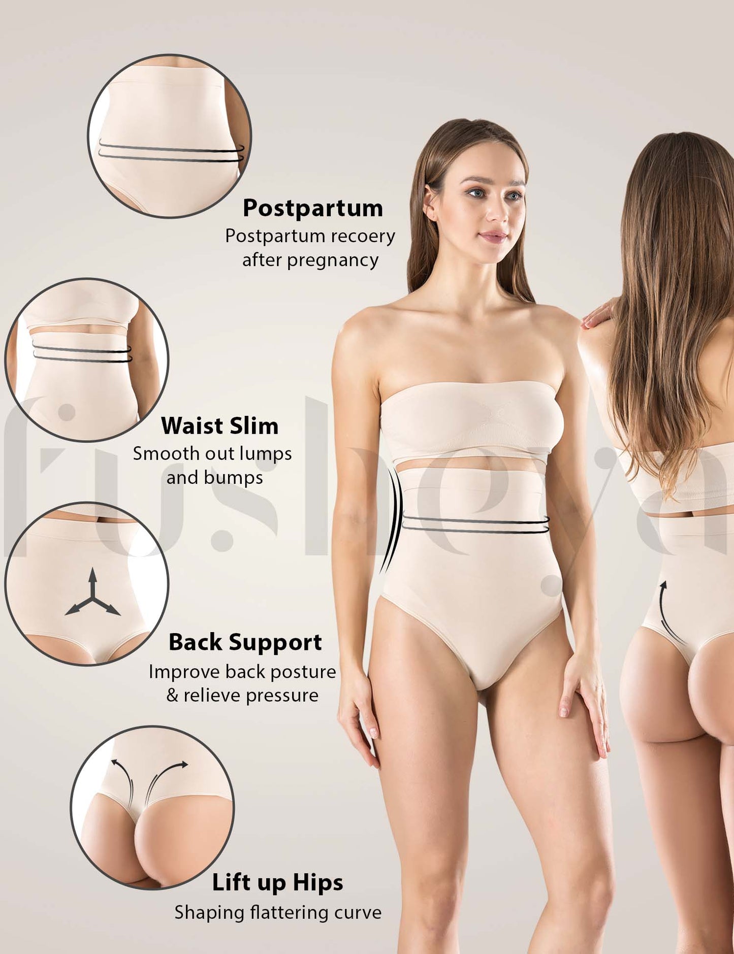 FUSHEYA High Waist Thong Body Shaper Panty Tummy Control Seamless Shapewear