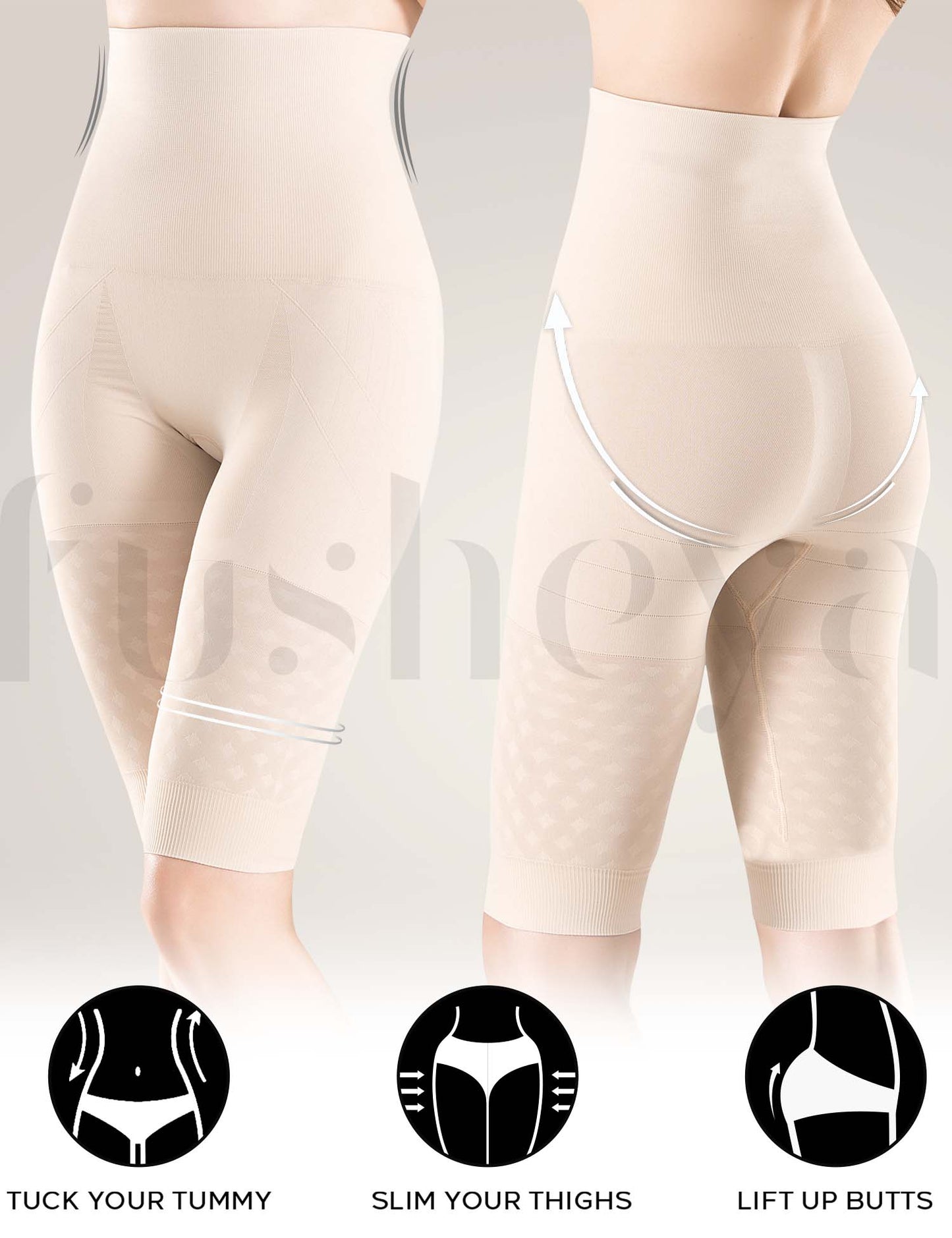 FUSHEYA Higher Waist Body Shaper Shorts Tummy Tucker & Thighs Slimming Seamless Shapewear