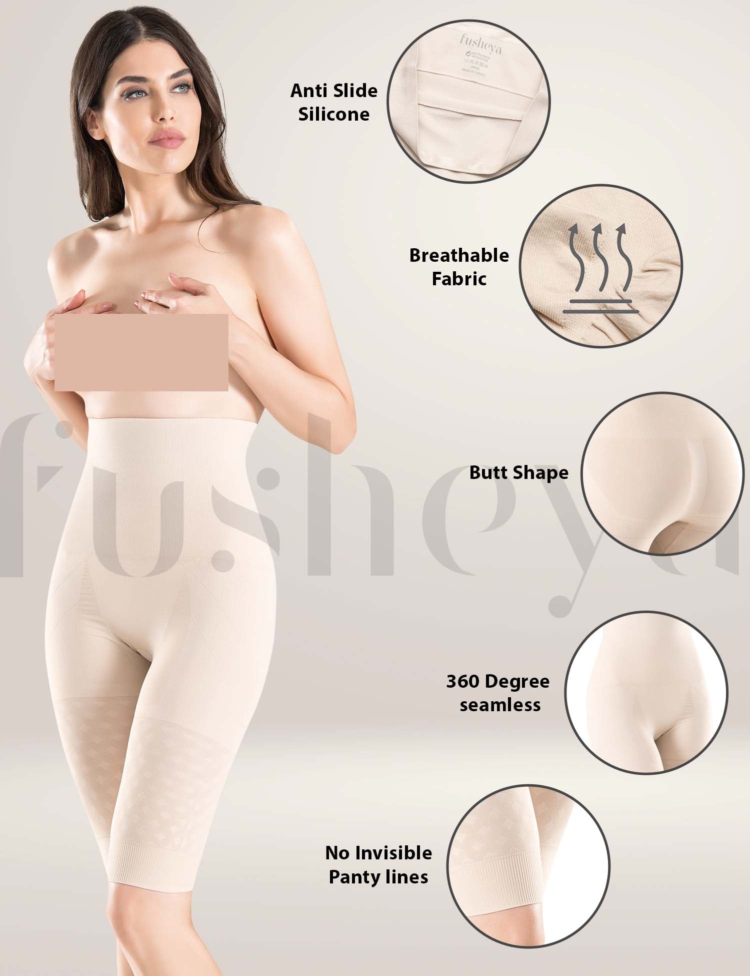 FUSHEYA-Higher-Waisted-Body-Shaper Shorts-fabric-details