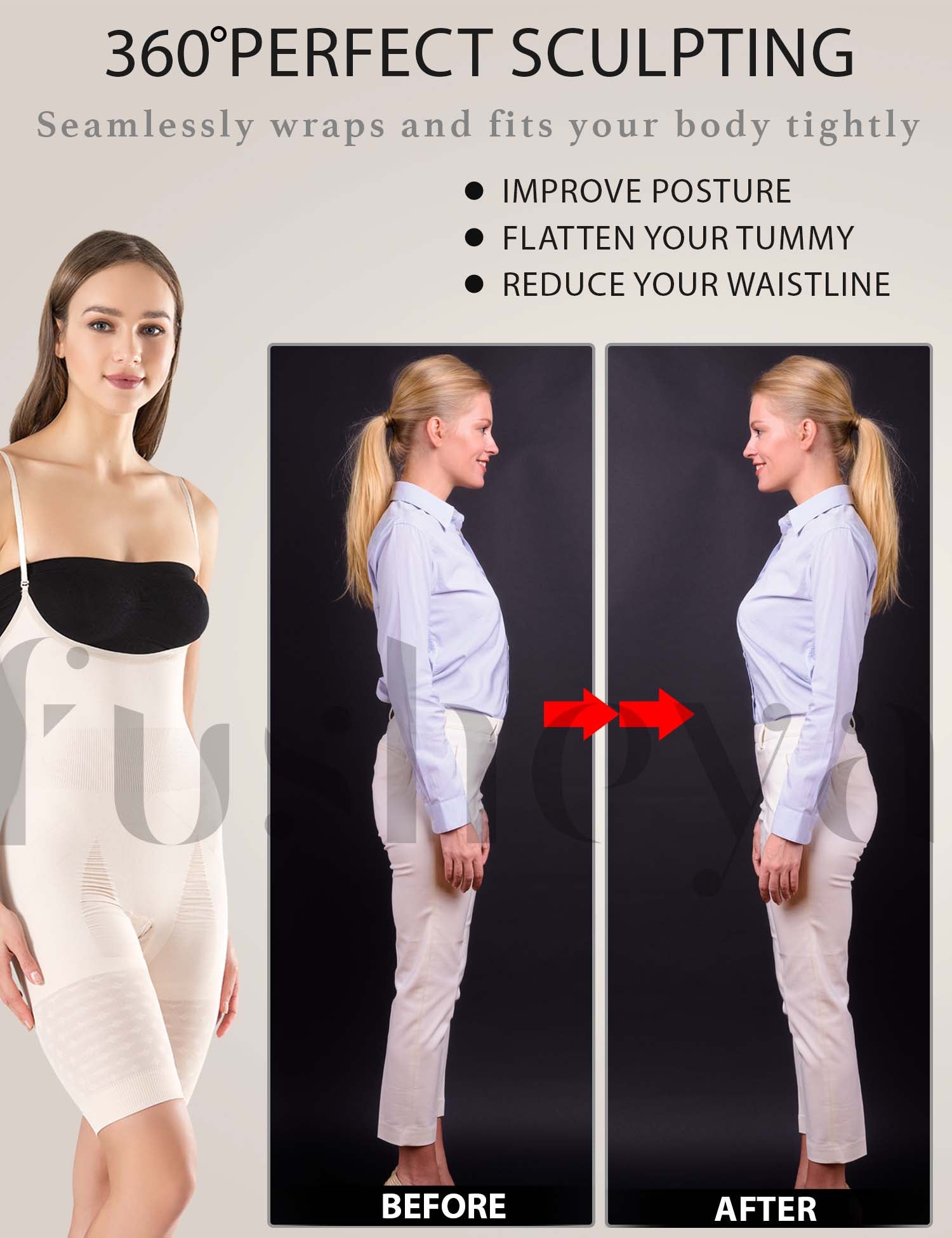 FUSHEYA Bodysuit Shapewear Seamless Full Body Shaper before and after results