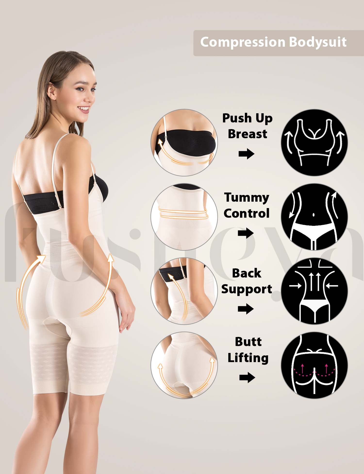 Full Body Shaper Bodysuit Seamless Shapewear for Women pushup breast-tummycontrol-support