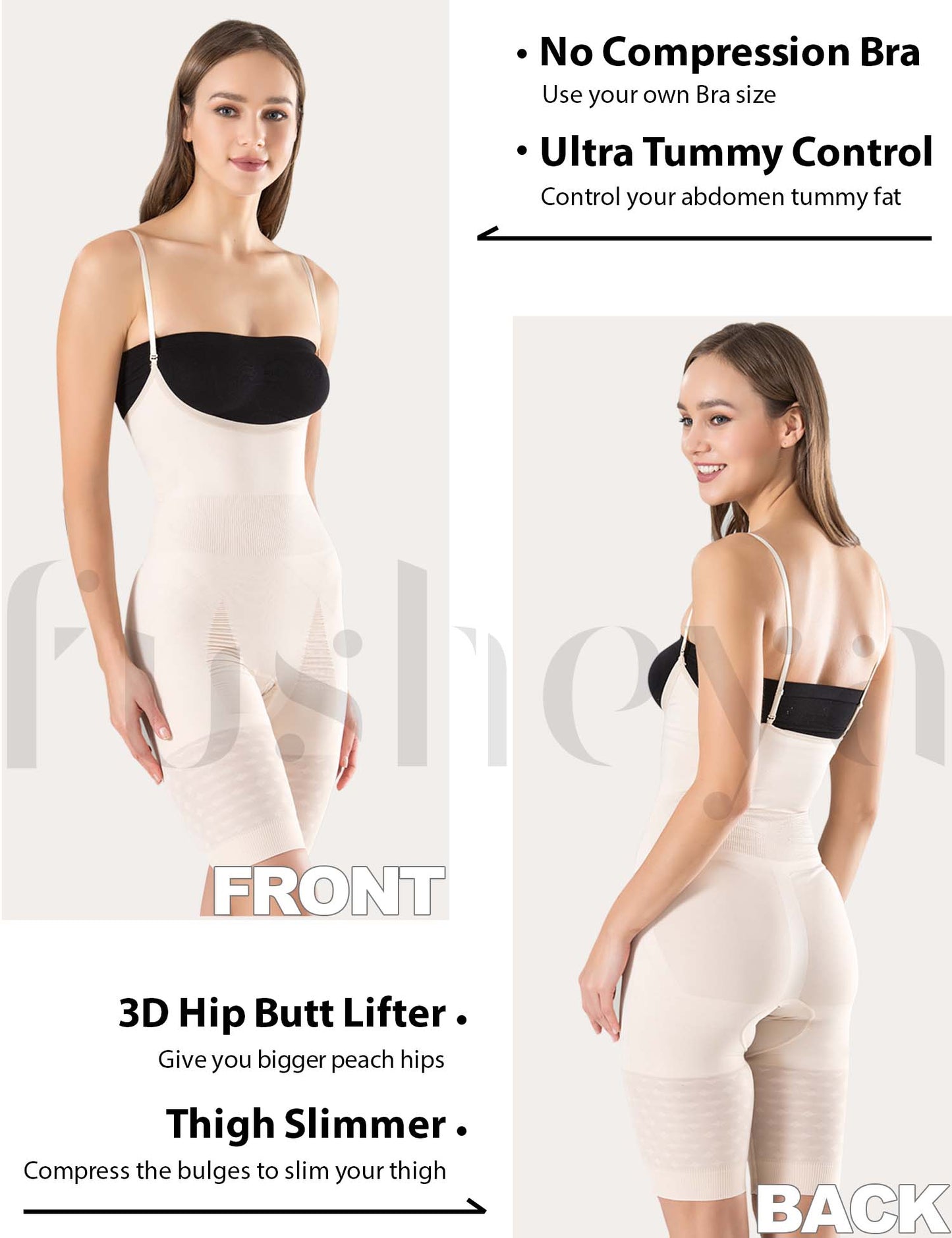 Full Body Shaper Bodysuit Seamless Shapewear for Women front and back
