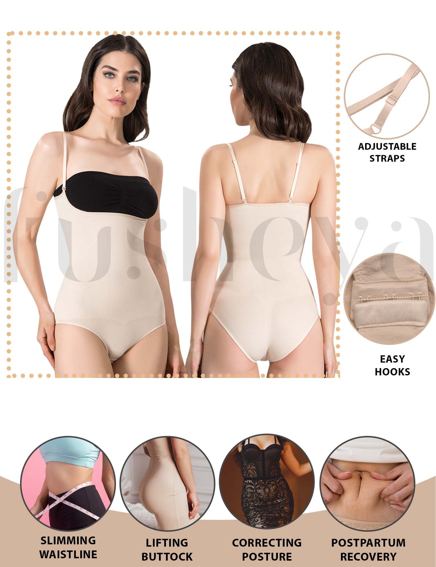 FUSHEYA Bodysuit Shapewear Full Coverage Brief Body Shaper slimming-lifting-correcting-easyhooks