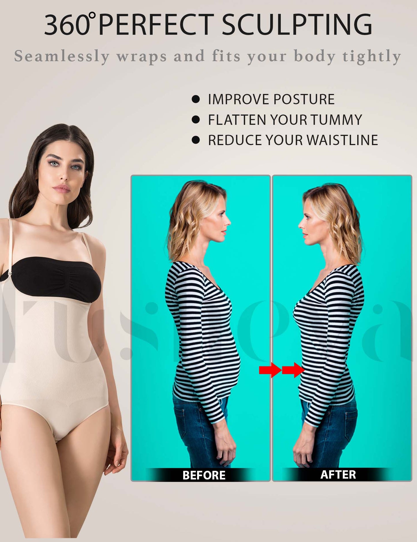 FUSHEYA Bodysuit Shapewear Full Coverage Brief Body Shaper before-after-results