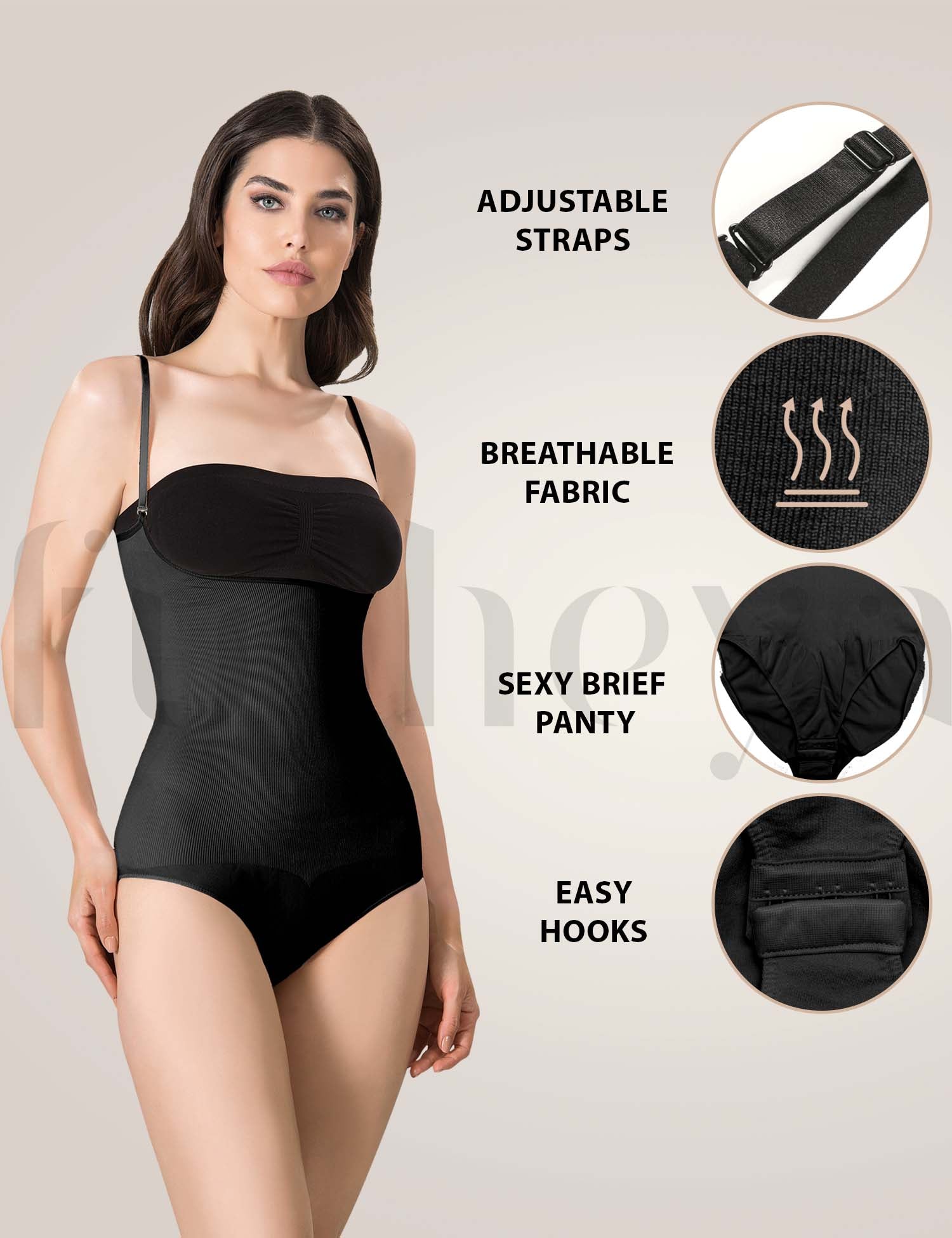 FUSHEYA Full Body Shaper Bodysuit Shapewear-details