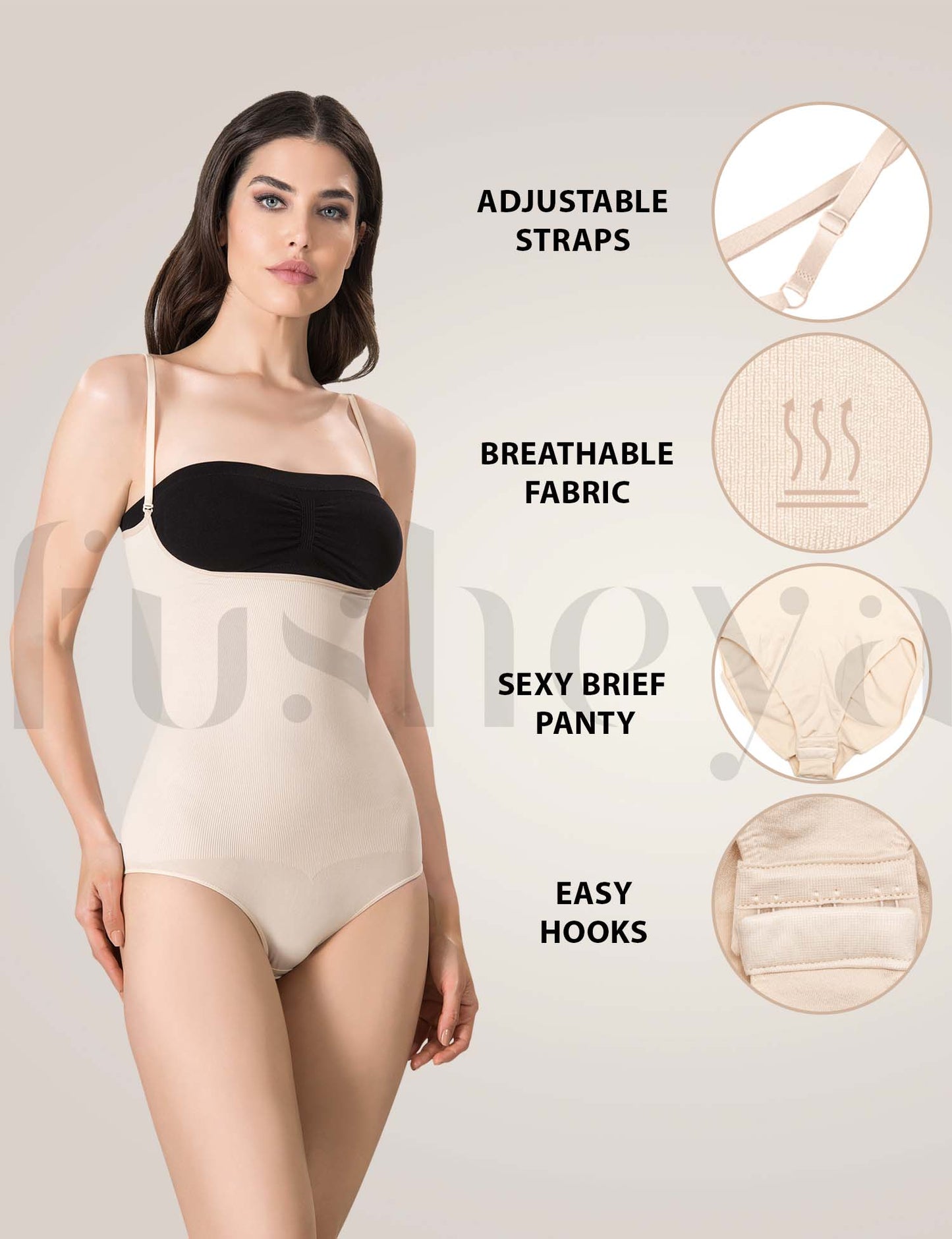 FUSHEYA Bodysuit Shapewear Full Coverage Brief Body Shaper details