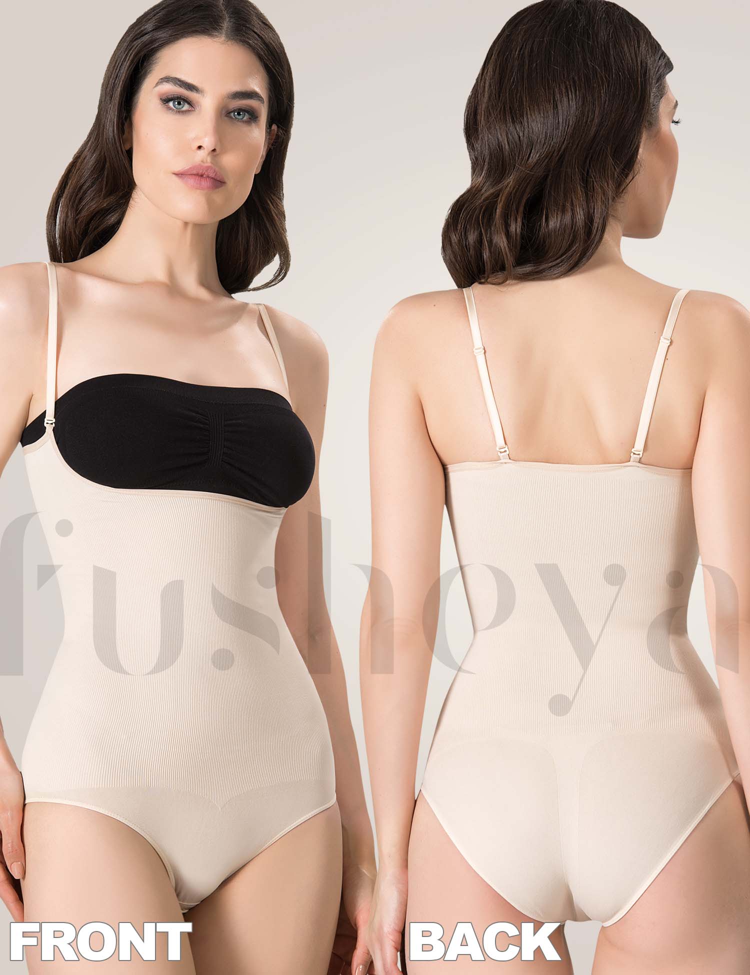 FUSHEYA Bodysuit Shapewear Full Coverage Brief Body Shaper front-back